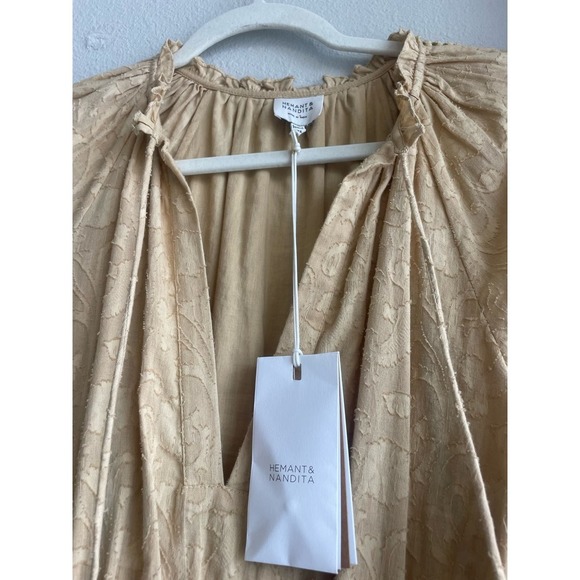 Hemant and Nandita Mavi Mini Dress Smocked Embroidered‎ in Nude Size XS - Picture 2 of 7